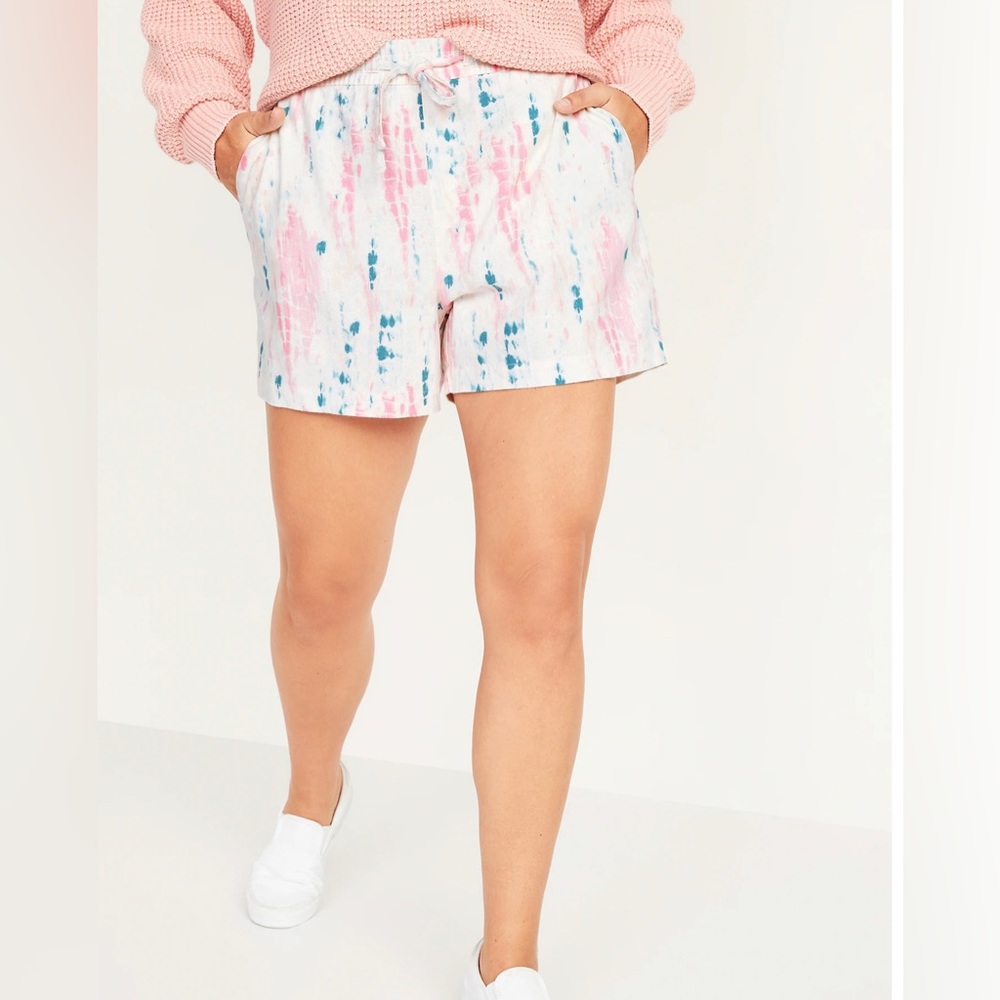NWT Old Navy High Rise Linen Pink Tie Dye Shorts Size L